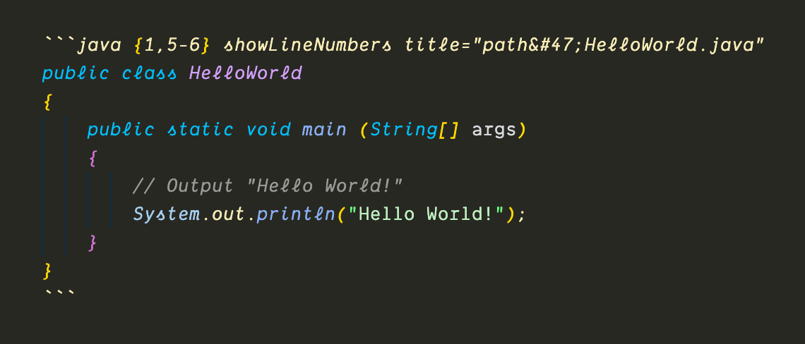This is how the java code block looks like in markdown.
